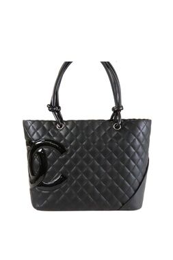 Chanel Cambon Line Tote Bag Large Black Pink Silver Lambskin